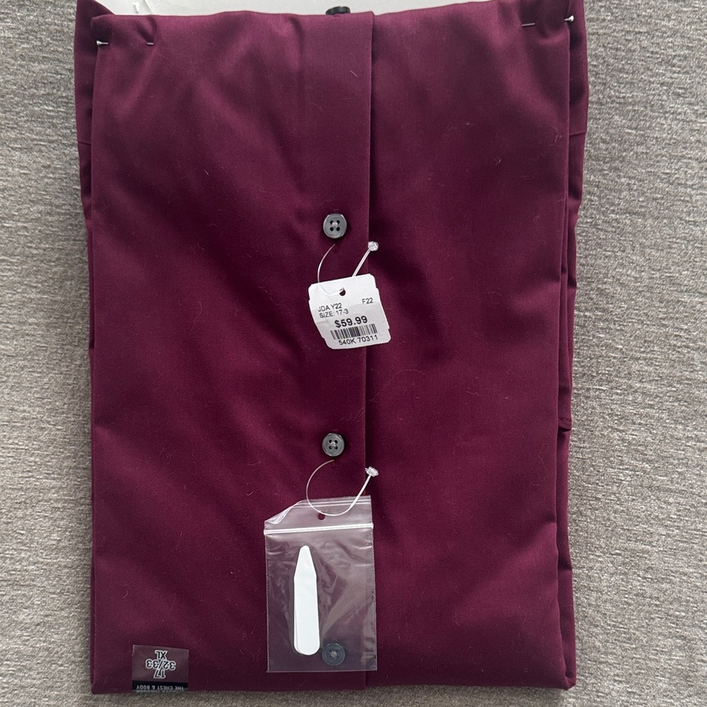 Calvin Klein Men's Slim Fit Maroon Dress Shirt 17 32/33 XL - Picture 5 of 6